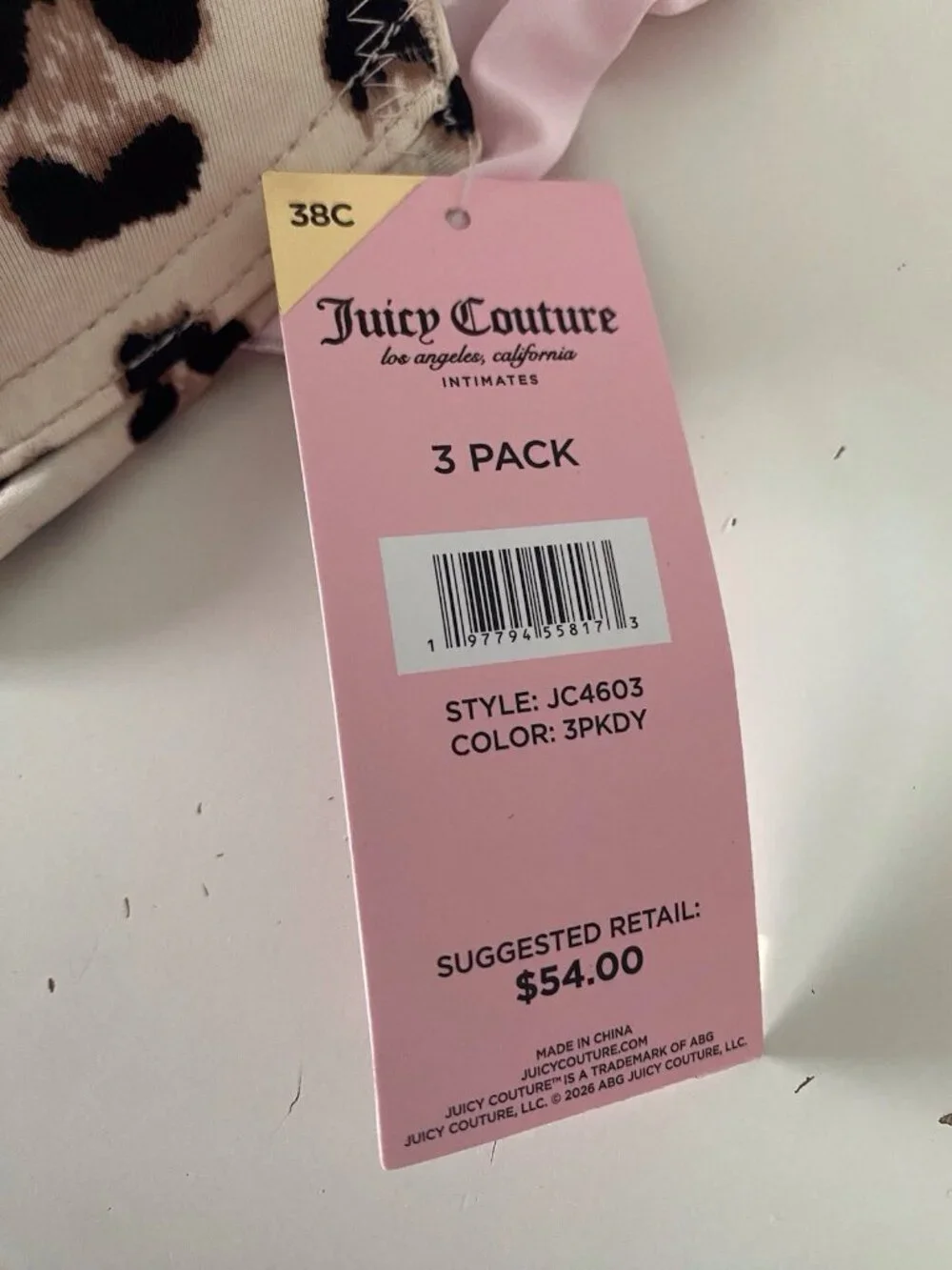 3 Pack Juicy Couture Sexy Push Up Bra Size 38C Cheetah Animal Print Pink Black